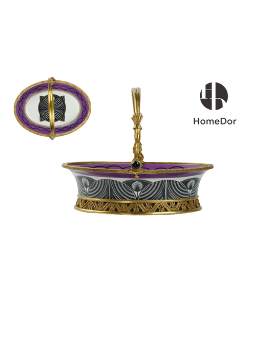 HomeDor Exquisite Purple-Toned Basket Fruit Bowl with Brass Handle-L36cm × W28cm × H30cm-
