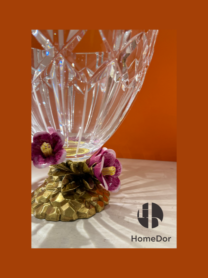 HomeDor HomeDor × FH&Home | Prague Collection Exquisite Floral-inspired Crystal Glass Fruit Platter-L23cm × W23cm × H23cm-