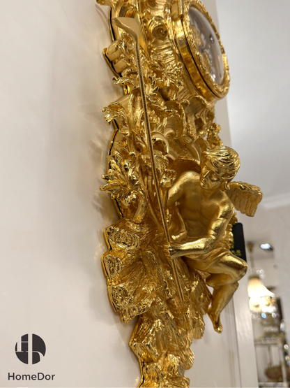 HomeDor Ornate Rococo-Inspired 24K Gold Finish Brass Wall Clock