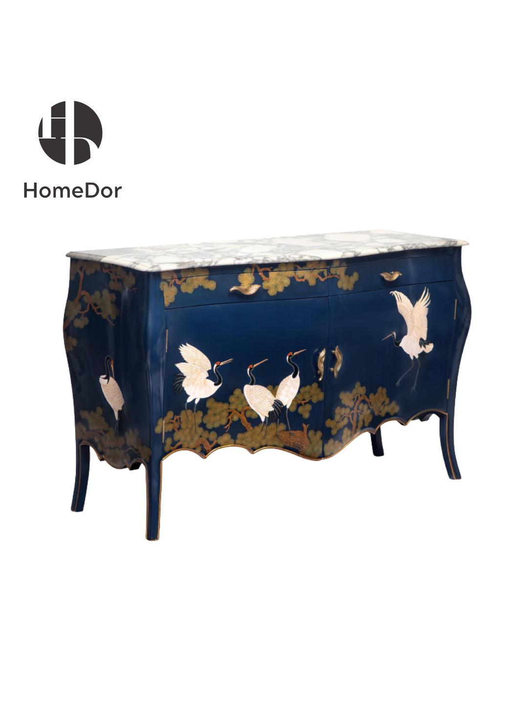 HomeDor × FH&Home | Luxury Chinoiserie Hand-Painted Crane & Pine Sideboard
