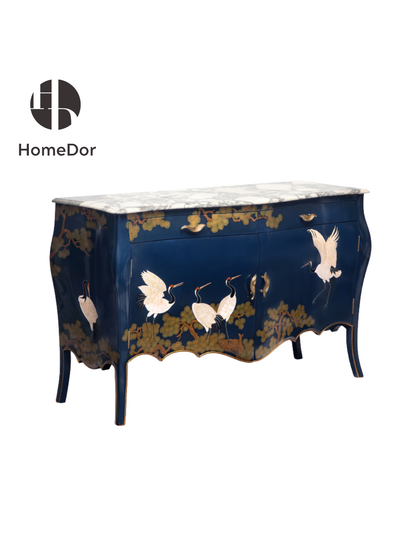 HomeDor × FH&Home | Luxury Chinoiserie Hand-Painted Crane & Pine Sideboard