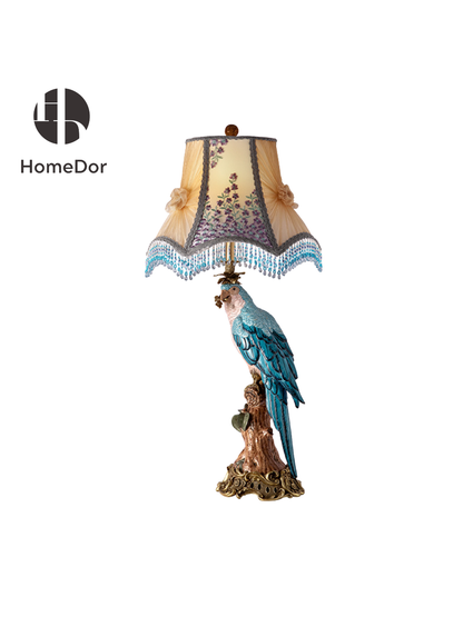 HomeDor HomeDor × FH&Home | Classic Fringe Lampshade Parrot Table Lamp-Table Lamps-Left：D74 * H115cm-Warm Light-