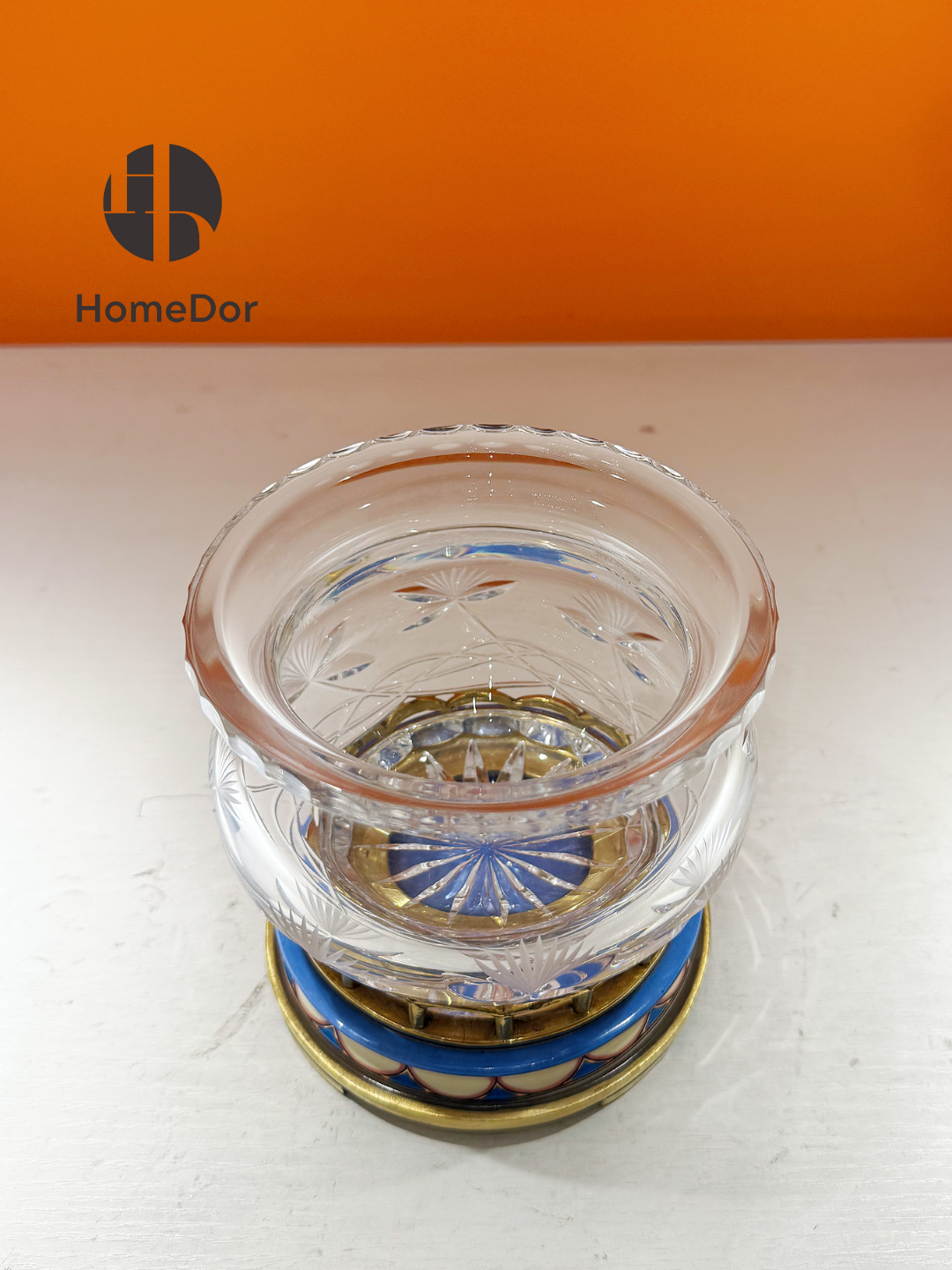HomeDor HomeDor × FH&Home | Prague Collection Luxury Floral-etched Crystal Glass Fruit Platter-L15cm × W15cm × H12cm-