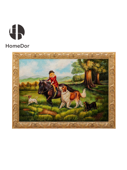 HomeDor HomeDor × FH&Home | European Style Landscape Wall Décor Featuring Boy on Horse with Dogs-Wall Decor-W155cm × D4cm × H115.5cm-
