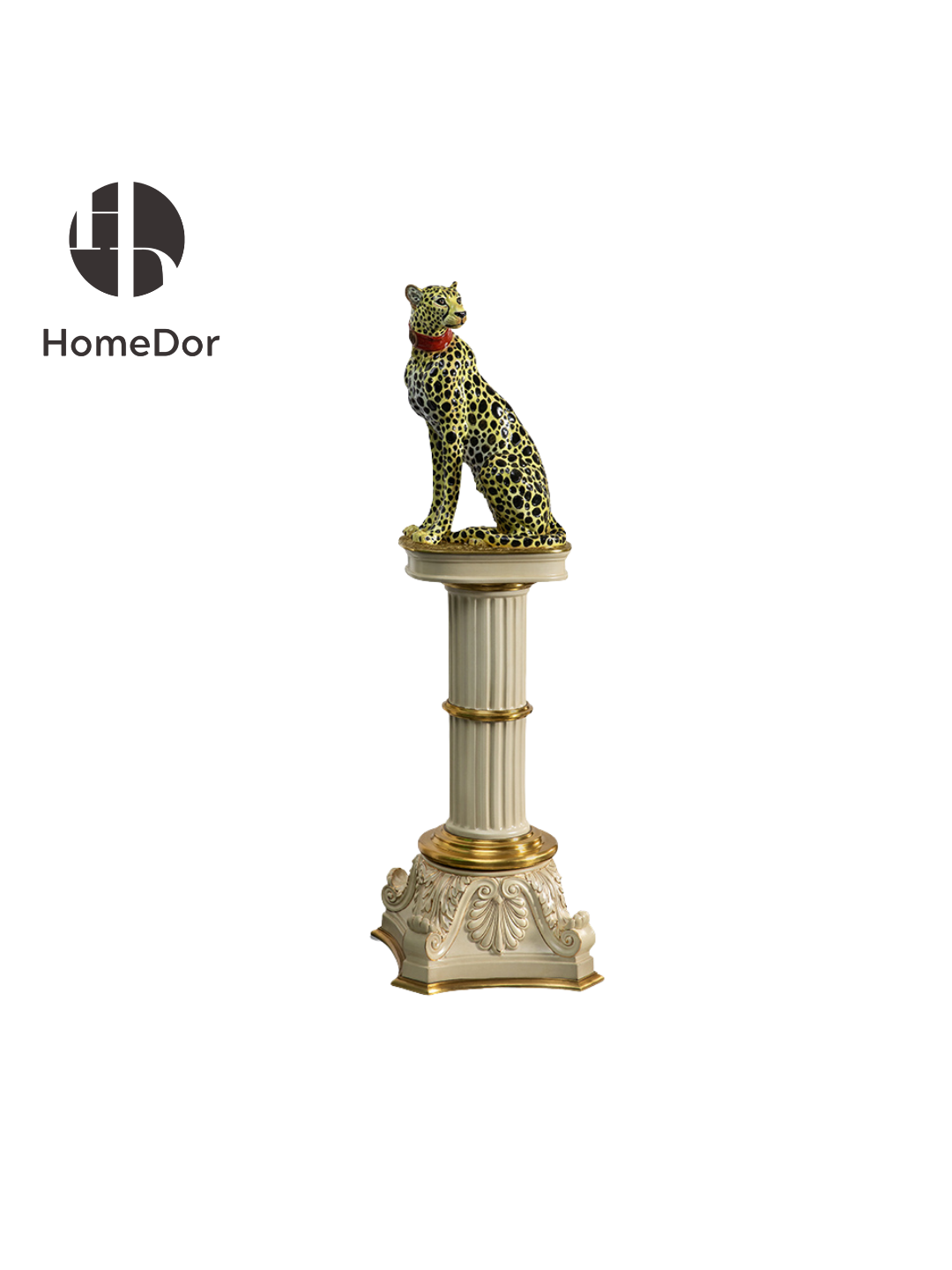 HomeDor HomeDor × FH&Home | Classic European-Style Corinthian Cheetah Sculpture with Gold Pedestal-Sculpture-Right One: L52cm × W50cm × H160cm-