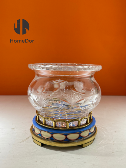 HomeDor HomeDor × FH&Home | Prague Collection Luxury Floral-etched Crystal Glass Fruit Platter-L15cm × W15cm × H12cm-