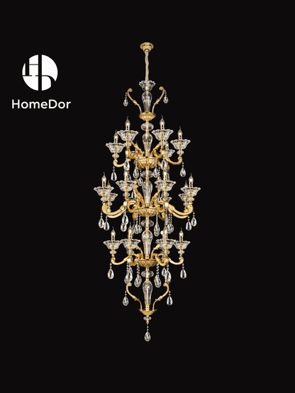 French Style Extra Large Crystal Chandelier Gilded Lumière Series Classic Brass Candelabra Lighting Fixture