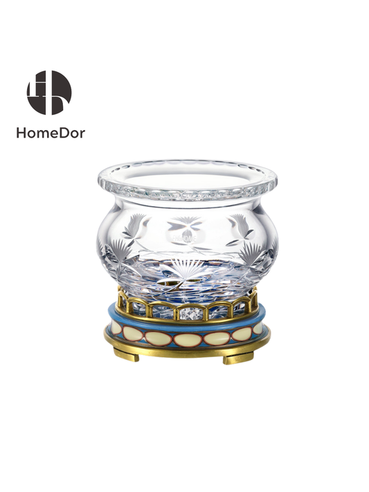 HomeDor HomeDor × FH&Home | Prague Collection Luxury Floral-etched Crystal Glass Fruit Platter-L15cm × W15cm × H12cm-