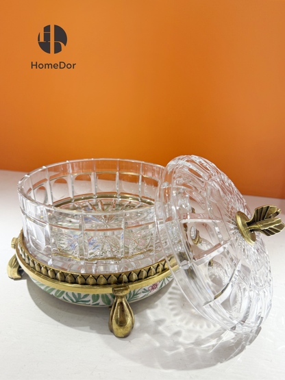 HomeDor HomeDor × FH&Home | Prague Collection Elegant Nature-inspired Crystal Glass Decorative Canister-Decorative Canisters-L18cm × W18cm × H19cm-