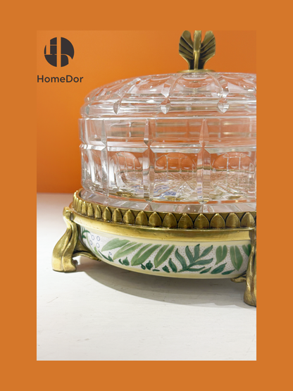 HomeDor HomeDor × FH&Home | Prague Collection Elegant Nature-inspired Crystal Glass Decorative Canister-Decorative Canisters-L18cm × W18cm × H19cm-