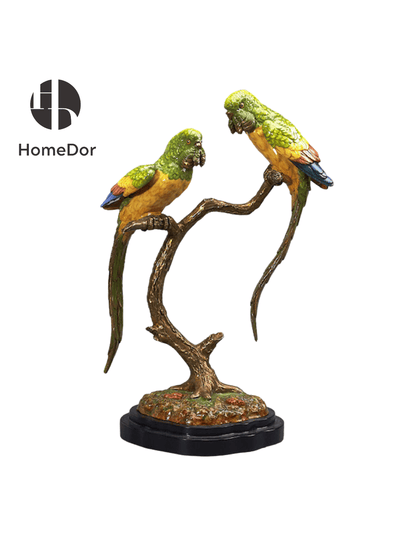 HomeDor × FH&amp;Home | ديكور طاولة ببغاء فاخر من البورسلين، مستوحى من الطبيعة، على شجرة نحاسية منحوتة بدقة