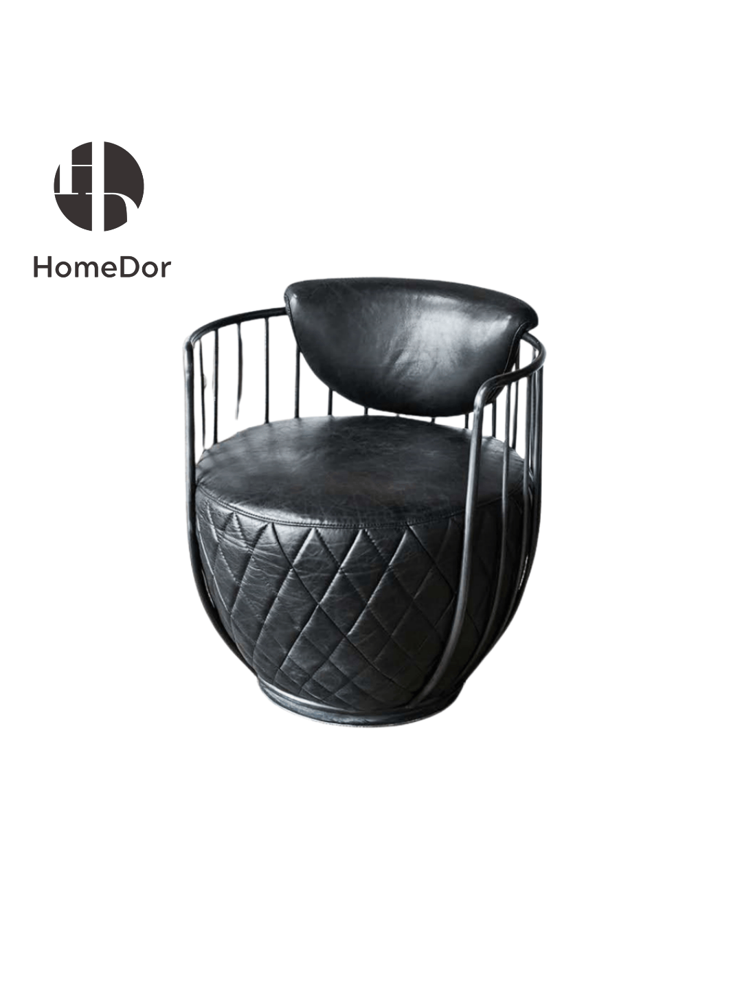 Industrial Black Leather Swivel Drum Sofa Chair