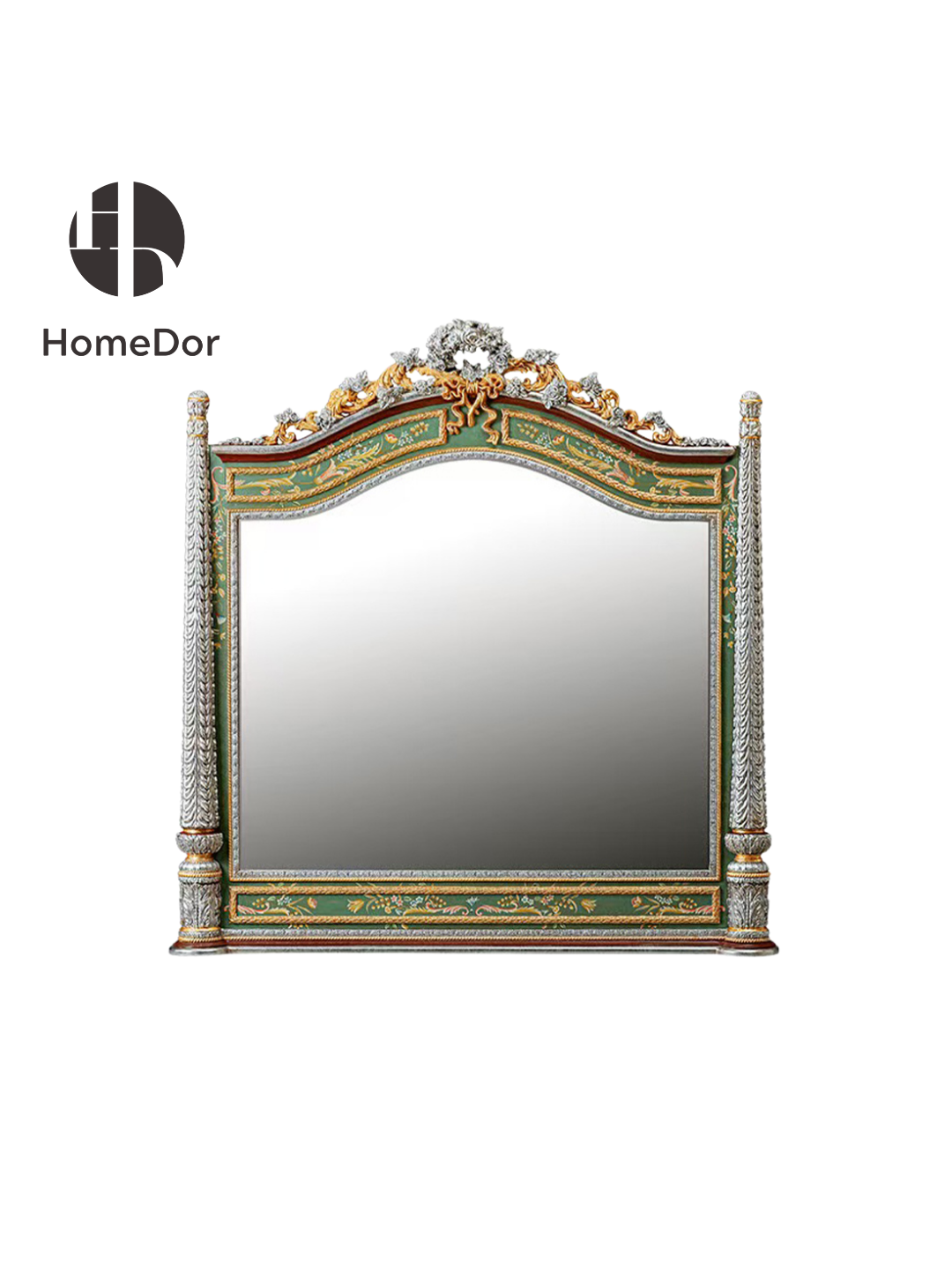 HomeDor HomeDor × FH&Home | Exquisite Baroque Decorative Mirror with Floral Patterns-Wall Decor-L149cm × W10cm × H156cm-