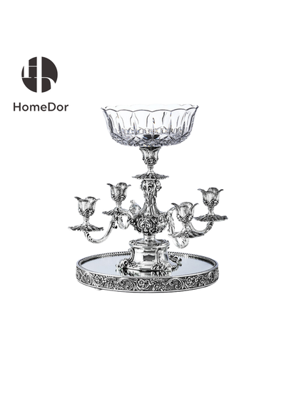 HomeDor × FH&Home | Ornate Silver-Plated Copper Base Glass Fruit Bowl