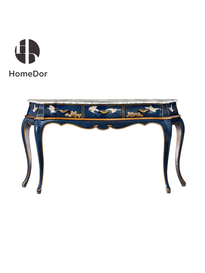 HomeDor Luxury Chinoiserie Hand-Painted Crane & Pine Console Table