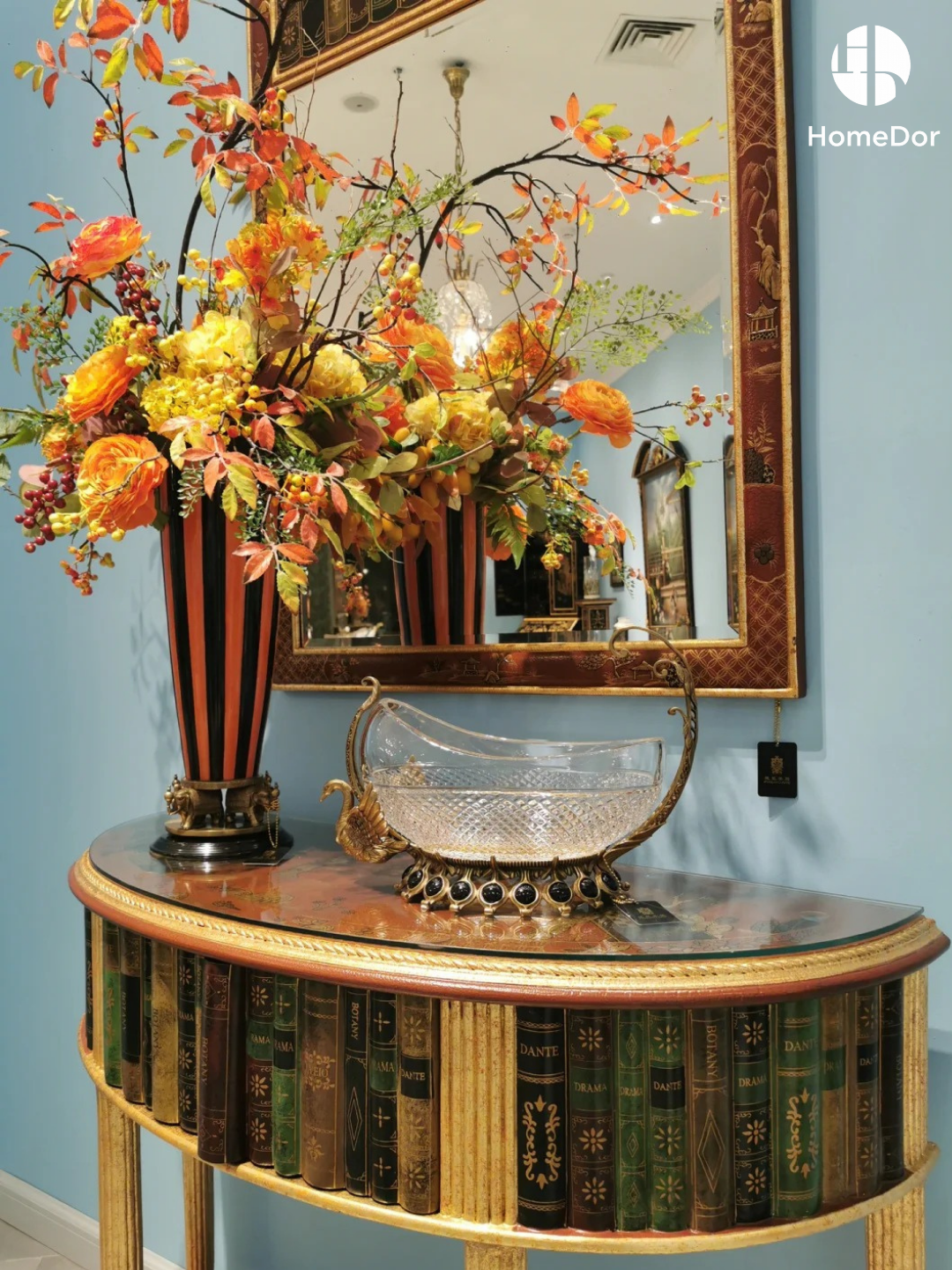 HomeDor × FH&Home | Vintage Striped Orange Black Vase with Elephant Base