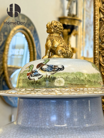 Juego de jarrón y jarra de porcelana con diseño de pato salvaje pintado al óleo HomeDor