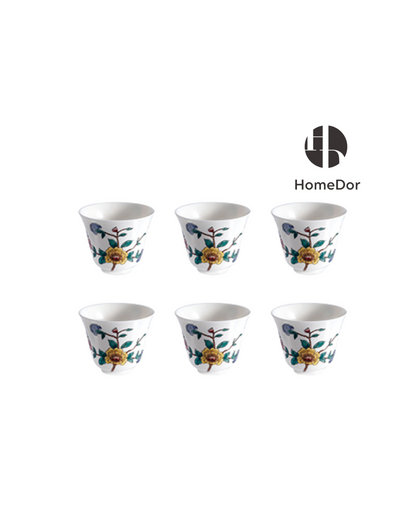 HomeDor HomeDor × FH&Home | Hand-Painted Floral Bird Ceramic Tea Set with Brass Accents-Teacup Set (6 pieces)/ 60ML each-