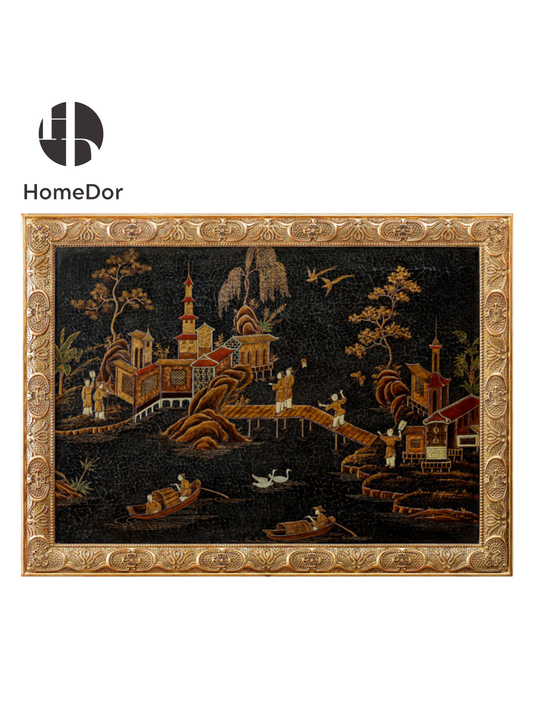 HomeDor × FH&Home |  Luxury Chinoiserie Style Crackle Fabric Figure Landscape Wall Decor