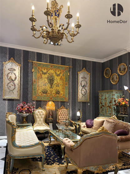 HomeDor Chinoiserie Luxury Avian Scenery Wall Decor Trio with Gold Wreath Frame