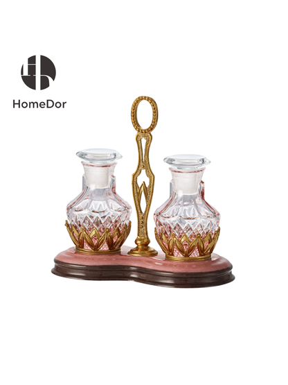 HomeDor HomeDor × FH&Home | Ornate Crystal Pink Condiment Bottle Duo-L16cm × W9cm × H16cm-
