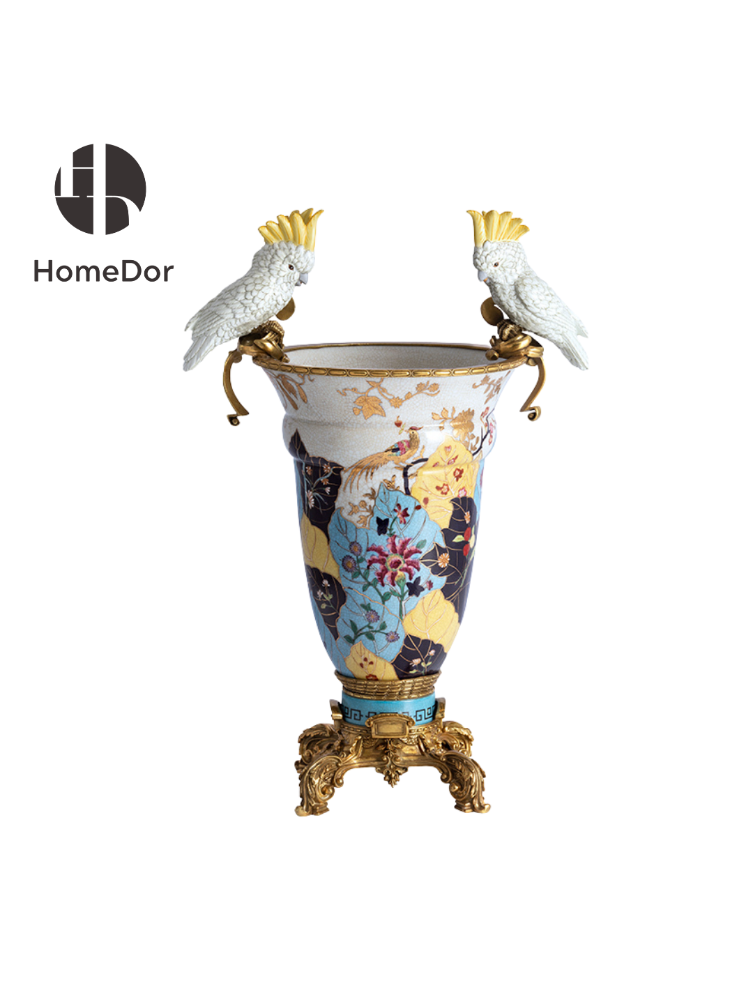 HomeDor × FH&amp;Home | Elegante porcelana con pájaros y flores esmaltadas de colores