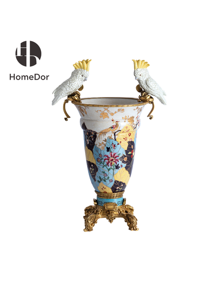 HomeDor × FH&amp;Home | Elegante porcelana con pájaros y flores esmaltadas de colores