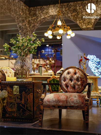 HomeDor × FH&Home | Prague Collection Elegant Crystal Glass Vase with Brass Wrapping and Porcelain Base