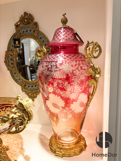 HomeDor Aurora Glass Pink Etched Floral Set