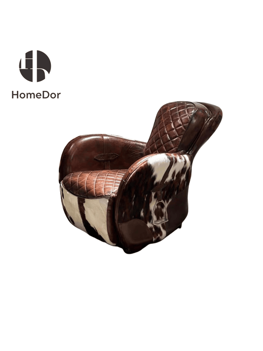 Unique Patchwork Cowhide & Leather Lounge Chair with Saddle Inspired Design