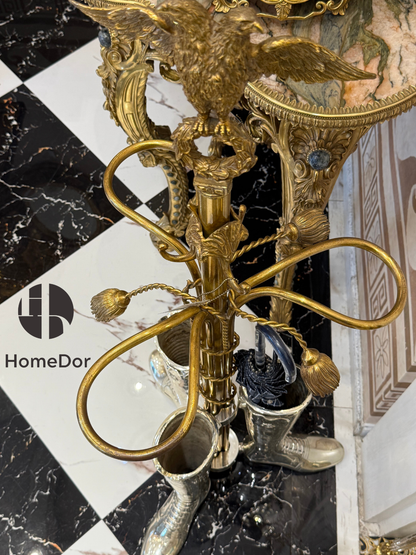 Paragüero con forma de bota plateada de latón con remate de águila artística HomeDor