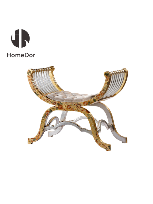 HomeDor × FH&Home | Luxury Artistic Chinoiserie Rococo X-Frame Accent Stool