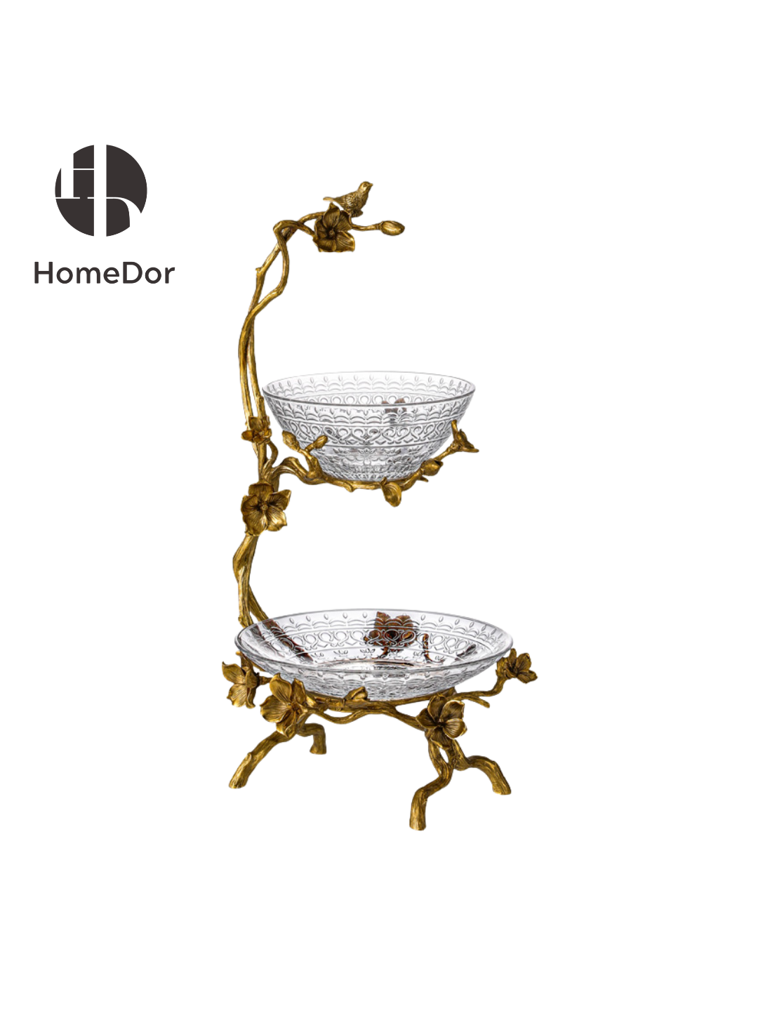 HomeDor HomeDor × FH&Home | Exquisite Golden Branch-designed Two-layer Crystal Glass Fruit Platter-Fruit Platter-Style B/ L24cm × W22cm × H46cm-