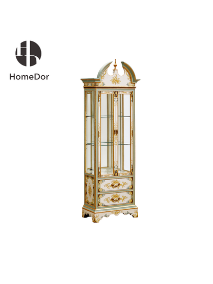HomeDor Exquisite Rococo Hand-Painted Blossoms Display Cabinet