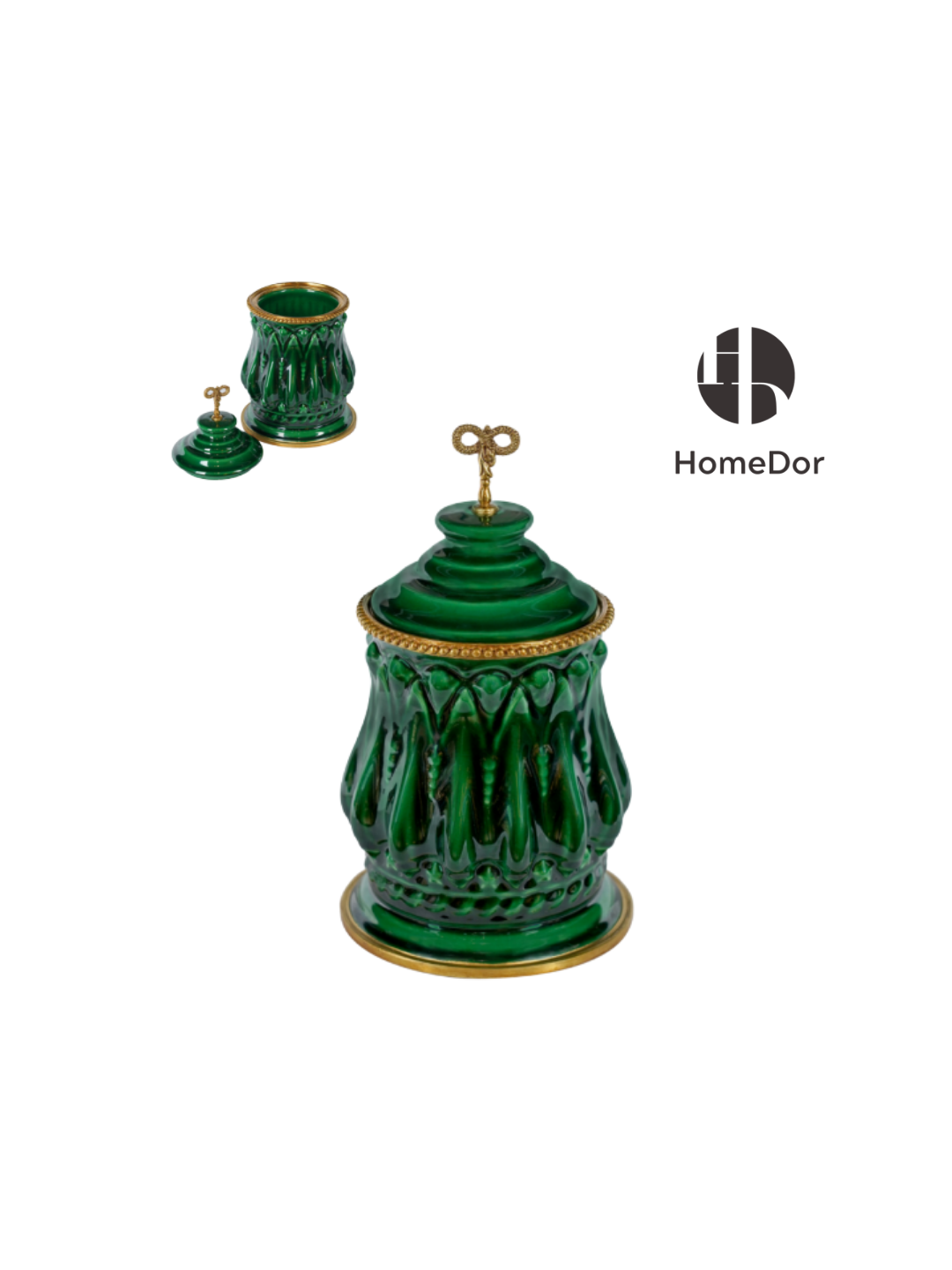 HomeDor Elegant Hues of European Palaces Gilded Chroma Glazed Green Table Decor Sets -II-Canister: L11cm X W11cm X H20cm-