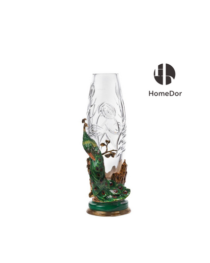 HomeDor Vintage Green Peacock Crystal Vase-Vases & Vessels-L20cm × W16.5cm × H48cm-