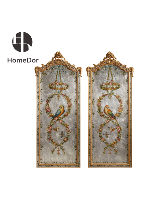 HomeDor × FH&Home | Luxury Vintage Silver Leaf Parrot Wall Decor Set