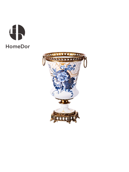 HomeDor Chinoiserie Blue and White Peony Gilded Decor Set I