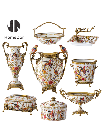 HomeDor Chinoiserie Garden Bird Motif Gilded Decor Set