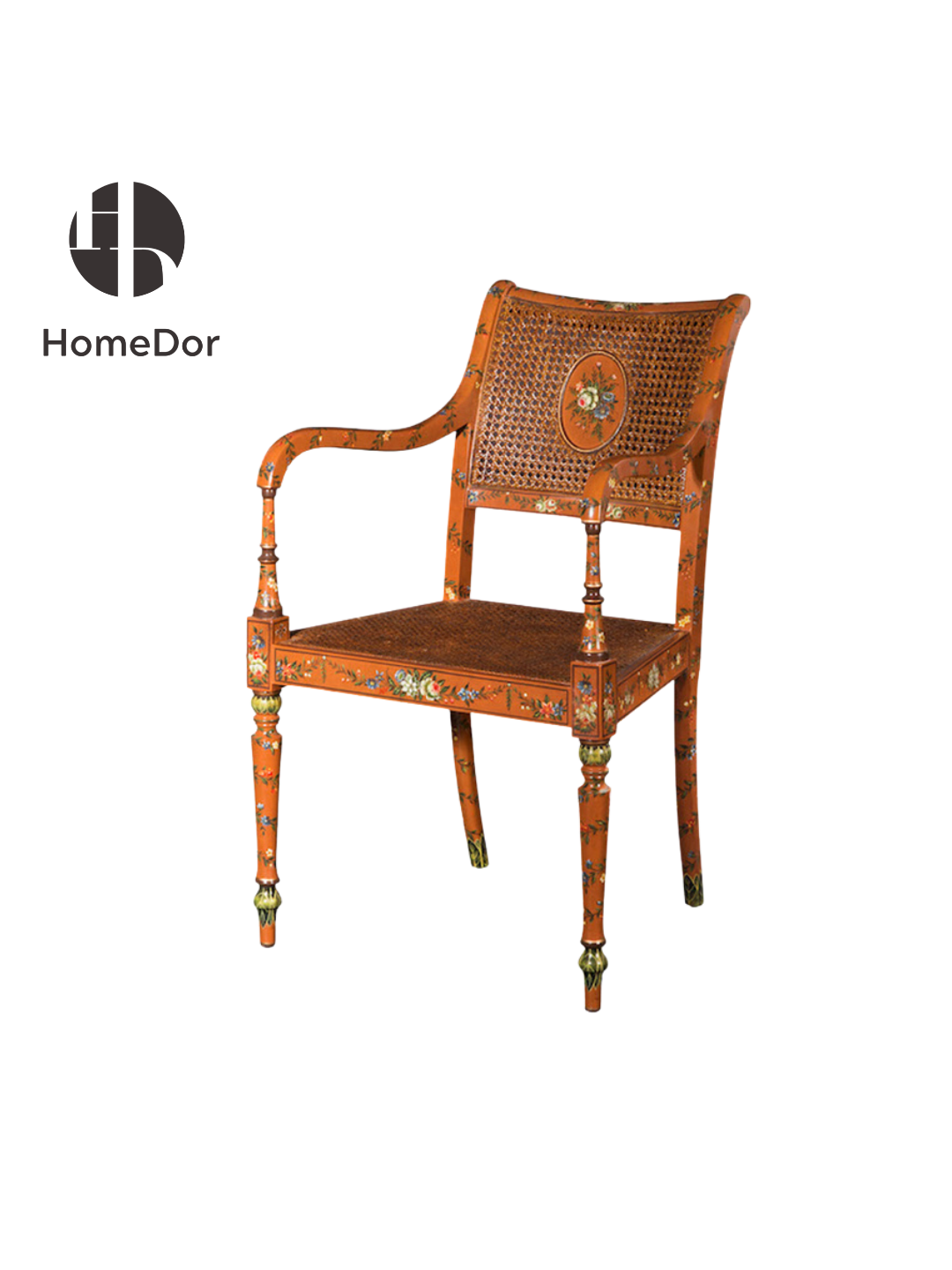 HomeDor × FH&Home | Chinoiserie Floral Rattan Wood Armchair