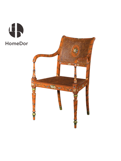 HomeDor × FH&Home | Chinoiserie Floral Rattan Wood Armchair