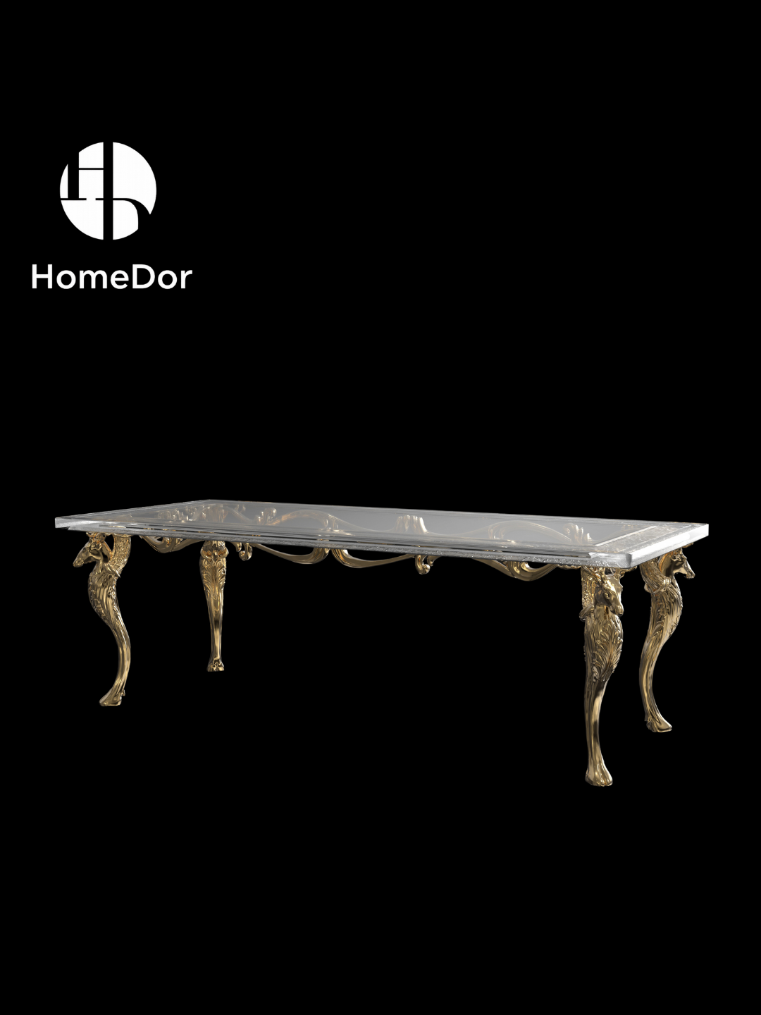 Luxury Bronze Deer Glacier Crystal Long Dining Table by Gordon Gu