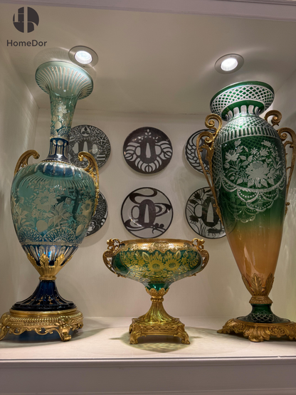 HomeDor Aurora Glass Green Etched Royal Set