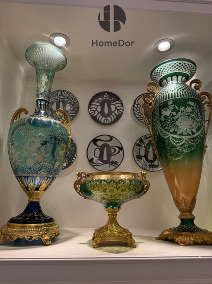 طقم زجاج أورورا الأخضر المحفور من هوم دور أورورا الملكي