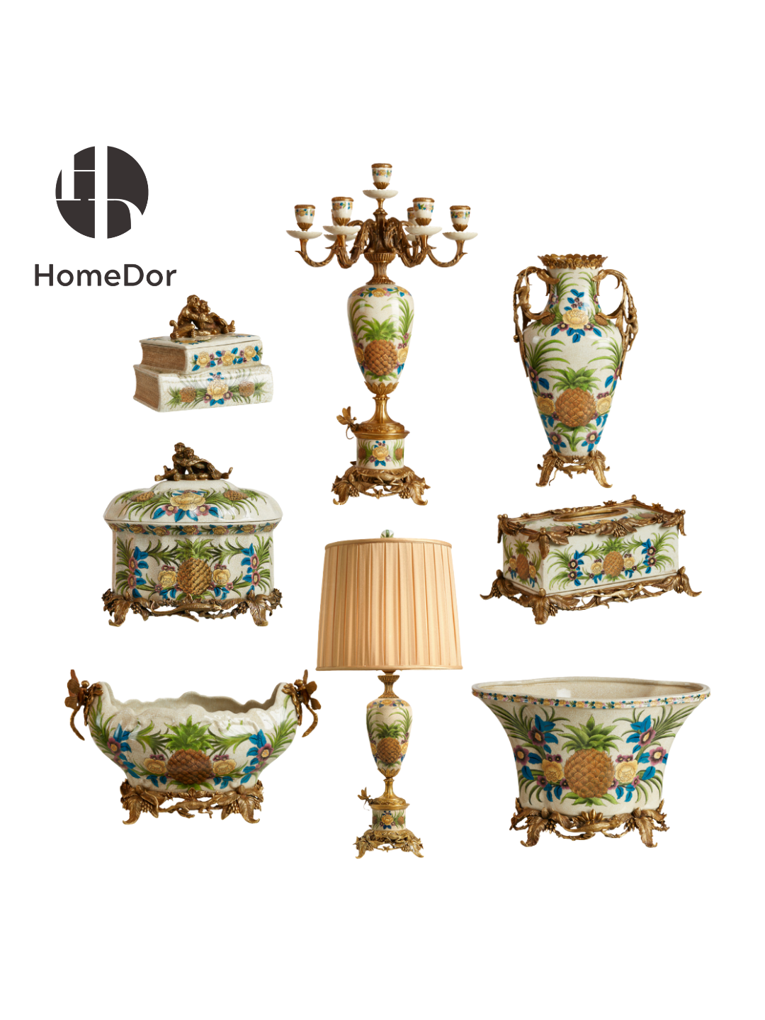 HomeDor × FH&Home | Tropical Rainforest Pineapple Hand-Painted Tabletop Decor Set