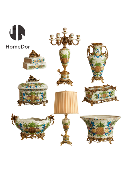 HomeDor × FH&Home | Tropical Rainforest Pineapple Hand-Painted Tabletop Decor Set