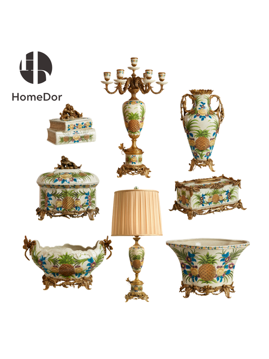 HomeDor × FH&Home | Tropical Rainforest Pineapple Hand-Painted Tabletop Decor Set
