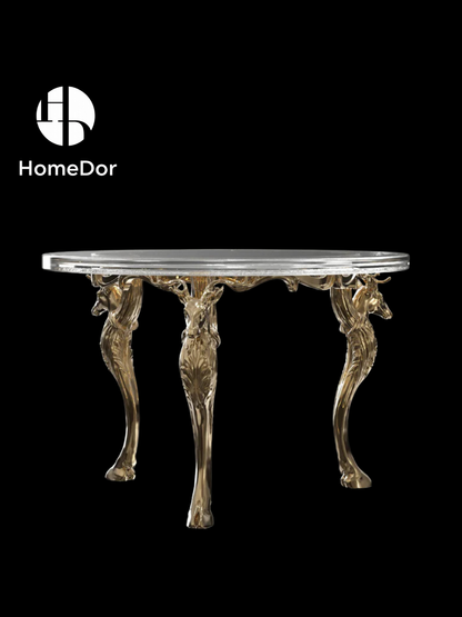 Luxury Vintage Western Bronze Deer Glacier Crystal Round Table by Gordon Gu