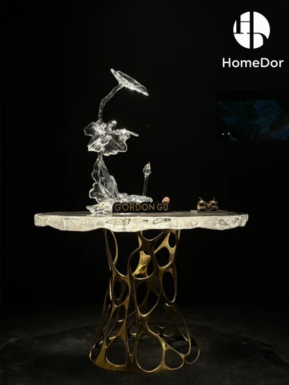 Luxury Tree Grain Glacier Crystal Artistic Round Table by Gordon Gu