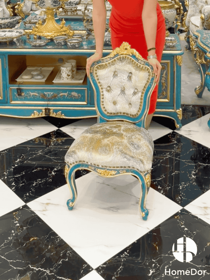 HomeDor HomeDor × FH&Home | Blue Symphony Baroque Royal Carved Luxury MINI Lounge Chair-Lounge Chairs-L44cm × W53cm × H80cm-
